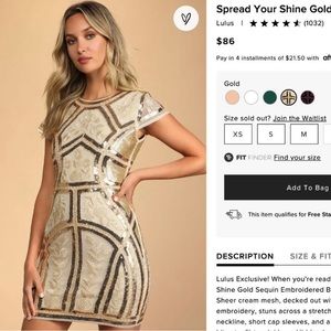 Lulus Spread your Shine Gold Sequined bodycon dress Size M/L (see note!)